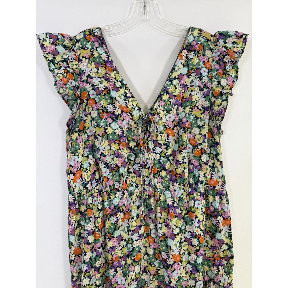 Gap Cotton Maxi Dress Colorful Floral Keyhole Tie Front Women’s L Cottagecore - Picture 7 of 13